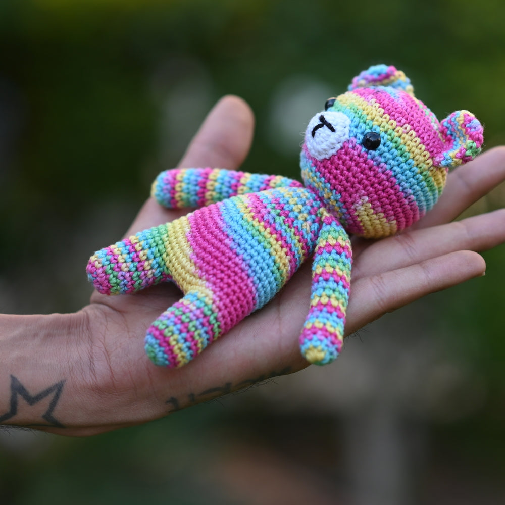 Cute Bear Soft Toy for Babies | Hand Made of Crochet | Kids Safe | Multi-Colour