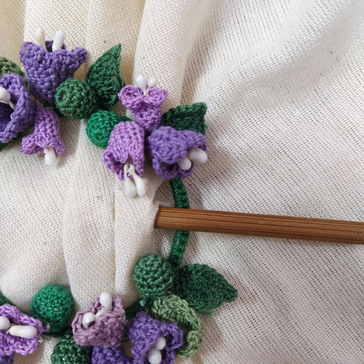 Blue Bell Crochet Hair Tie | Hand-crafted | Purple and Green