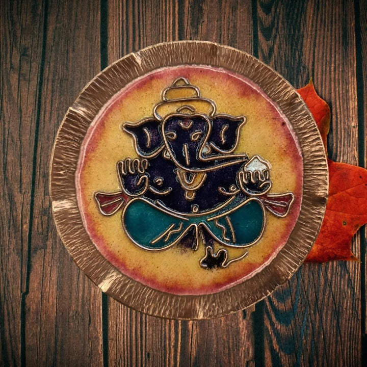 Ganesha Pooja Thali | Copper Ware | Hand-crafted | Festive Decor | Yellow