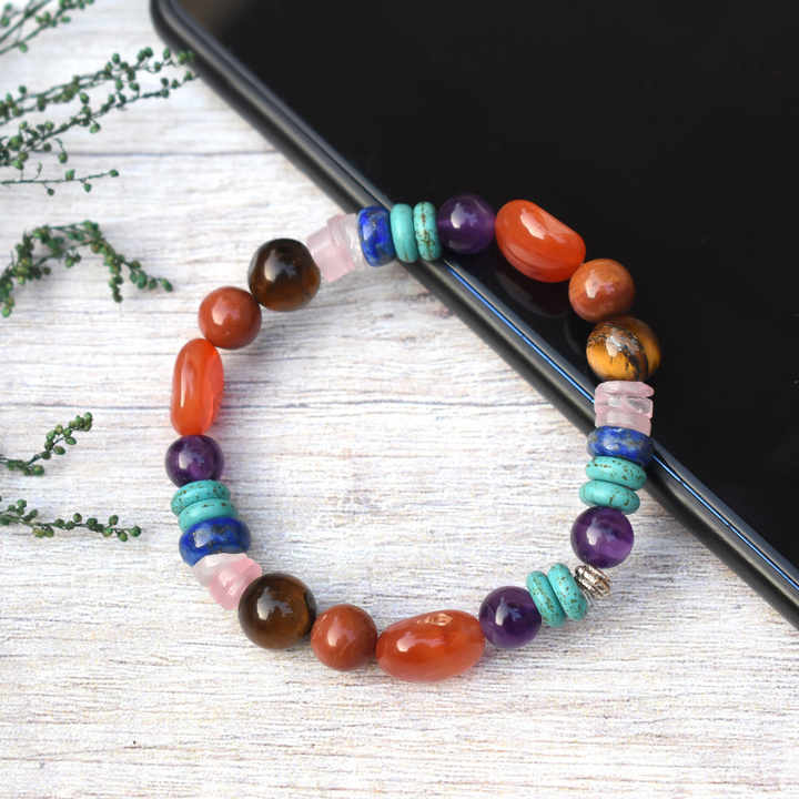 Multi-Coloured Bracelet | Certified Natural Stone Beads | Unisex | Wellness Jewelry