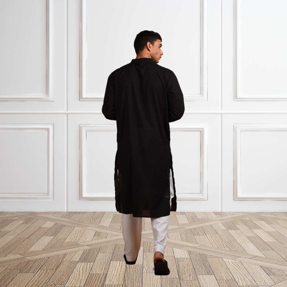 Black Cotton Long Kurta | Cotton