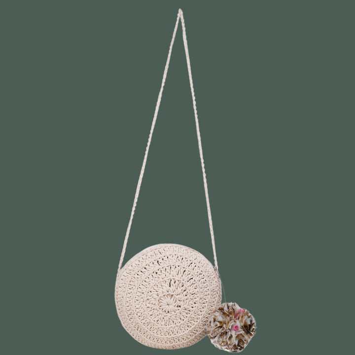 Miniature Round Mini Sling Bag | Hand-Crochet | Cotton Yarn | Off White