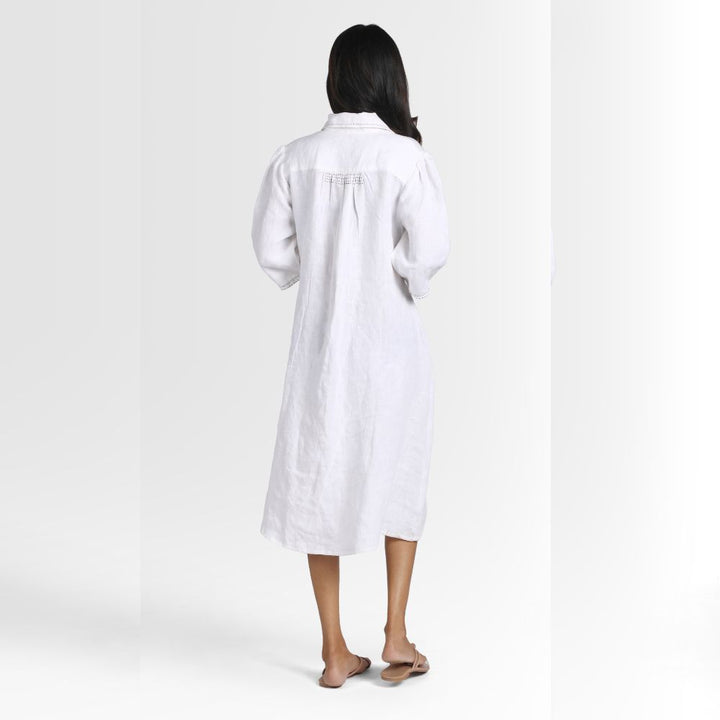 White Katha Embroidered Dress | European Linen | Eco-Friendly | Sustainable