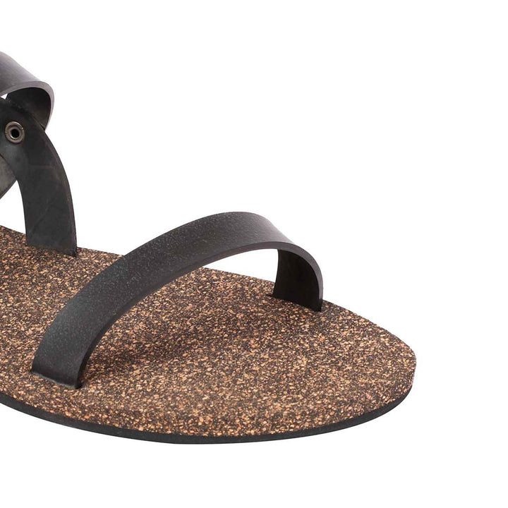 Black Cork Flat Sandal for Women | Redefine Fashion & Functionality | Odor-free