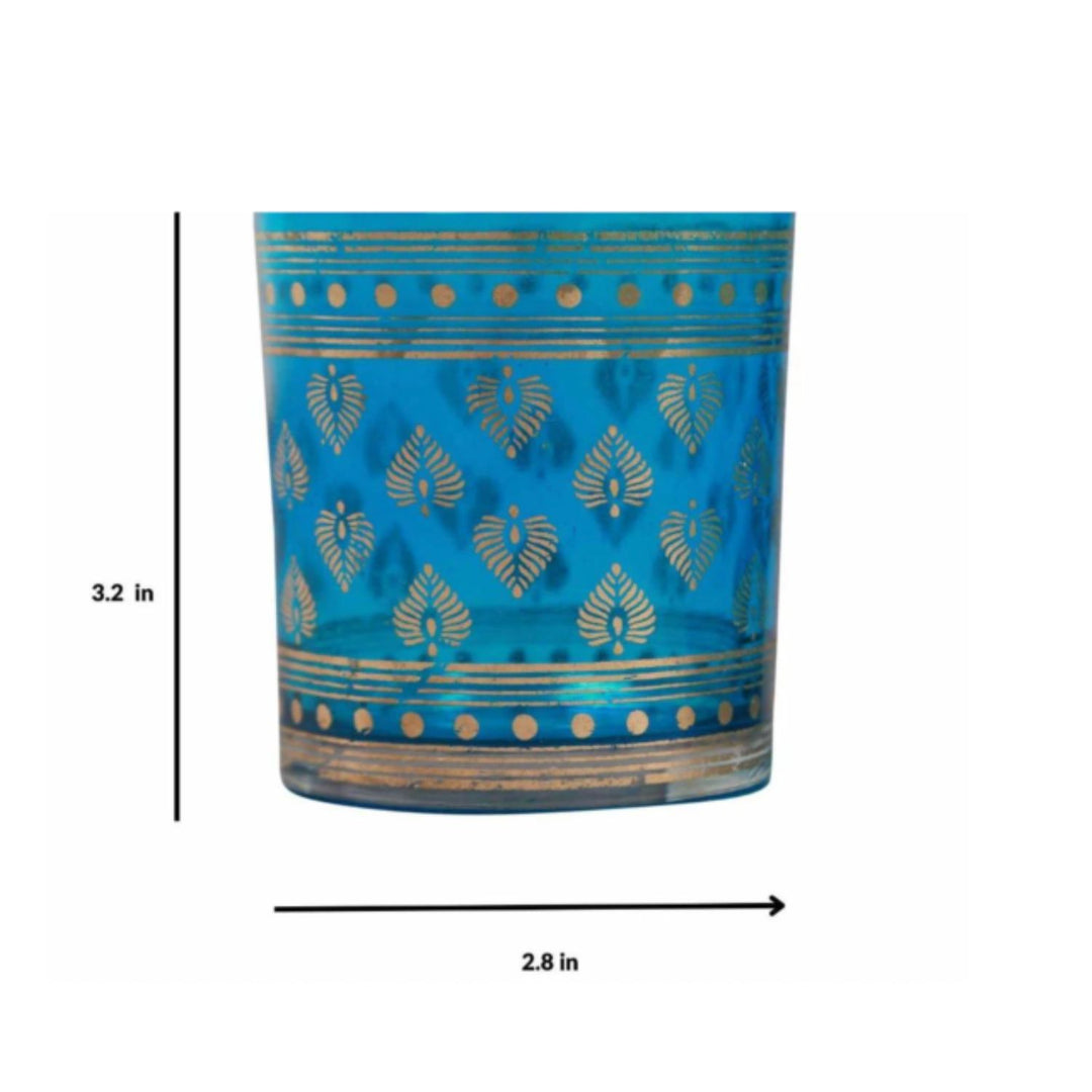 Glass tea light holder, Blue glass, Intricate & Beautiful Home Decor, table Top Decor, Gifting