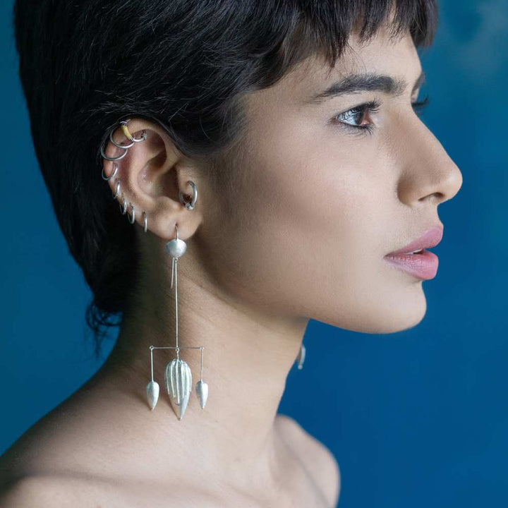 Pure Silver Long Dangling Earring | Contemporary Traditionalist | Subtly Modern | Minimal Design