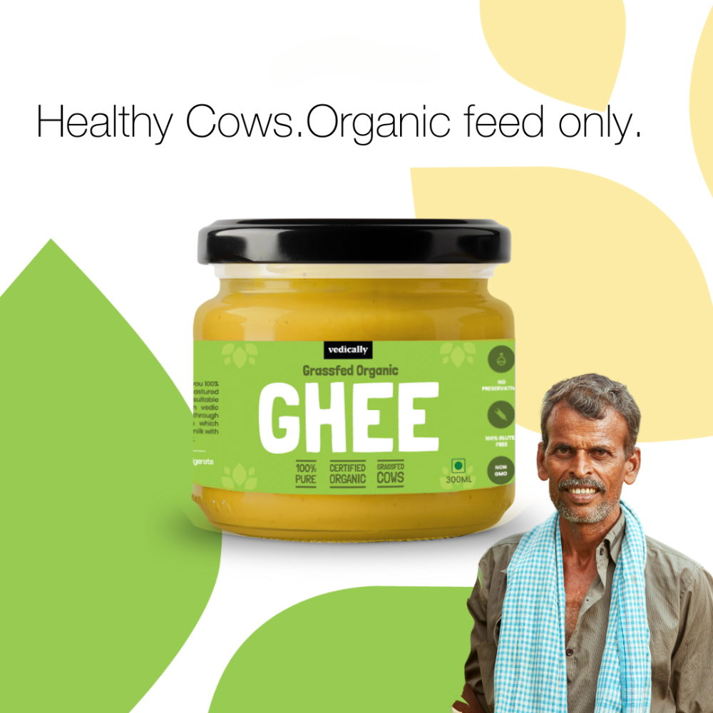 Grass-fed Organic Ghee | Bilona Churn | No Trans Fat | Pure | Organic | Glass Jar of 300 ML