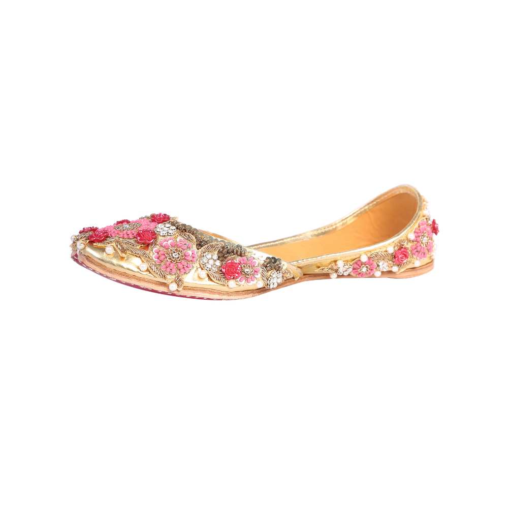 Pink Floral Embellished Women Jutti | Hand Made & Hand Crafted | Festive Apt