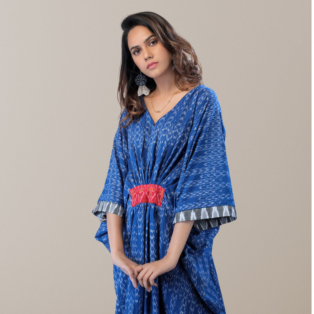 Mila Ikat Kaftan Dress | Cotton | Hand-Crafted | Chic Essence