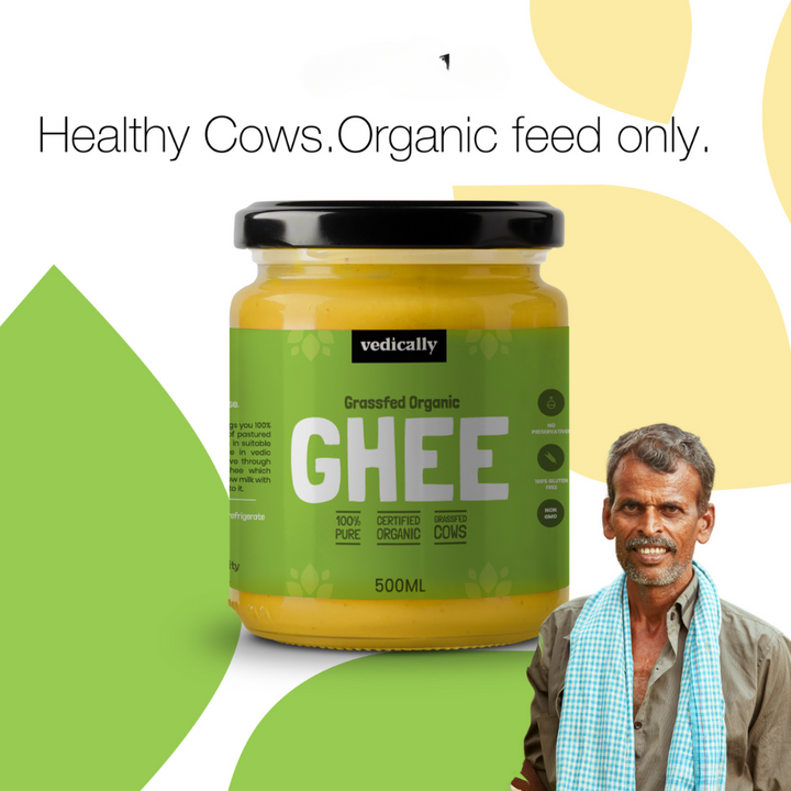 Grass-fed Organic Ghee | Bilona Churn | No Trans Fat | Pure | Organic | Glass Jar of 500 ML