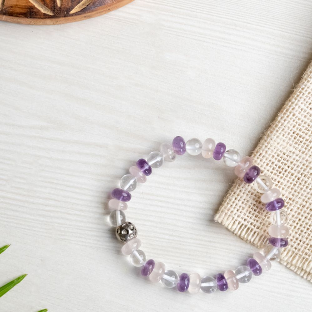 Wellness Bracelet | Semi Precious Stones | Certified Amethyst, Rose Quartz | Hand Made