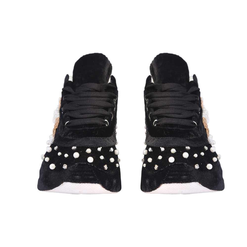 Hand Embellished Women Black Sneakers | For Modern Day Wedding