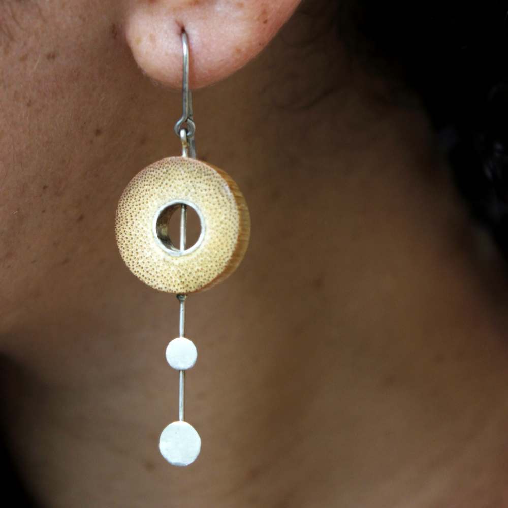 Rhea Gold Two Dot Fall Earrings | Hand- Crafted | 92.5 Silver & Gold Plated Recycled Brass & Bamboo