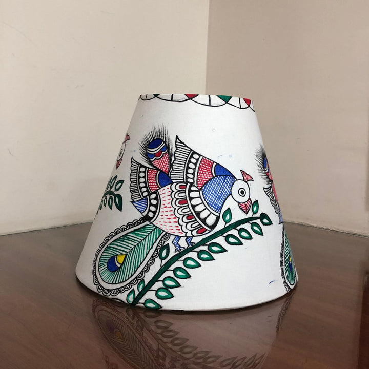 Madhubani Peacock Lamp Shade | Hand-Painted | Unique Artistic Design