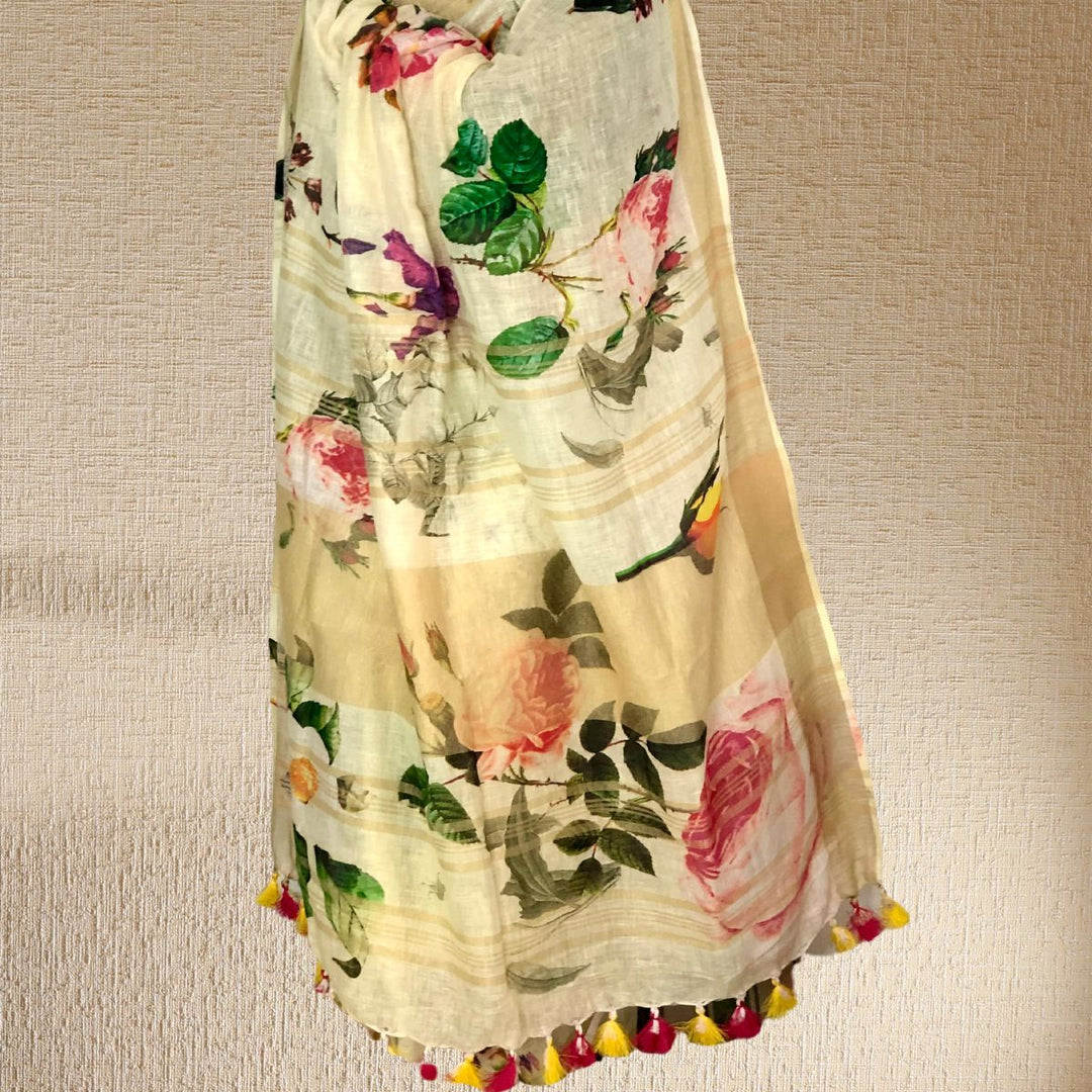 Pastel Green Floral Linen Saree | Refreshing and Vibrant | Delicate | Stylish