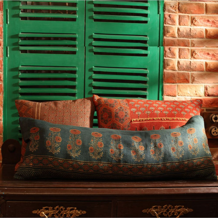 Ajrakh Cotton Cushion Cover | Hand-Block | 14" x 35"