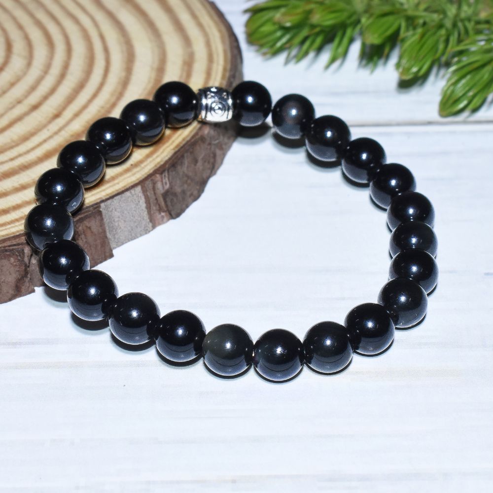 Black Obsidian Bracelet | Healing Jewellery | Real | Certified | Semi-Precious Stone | 28 Beads