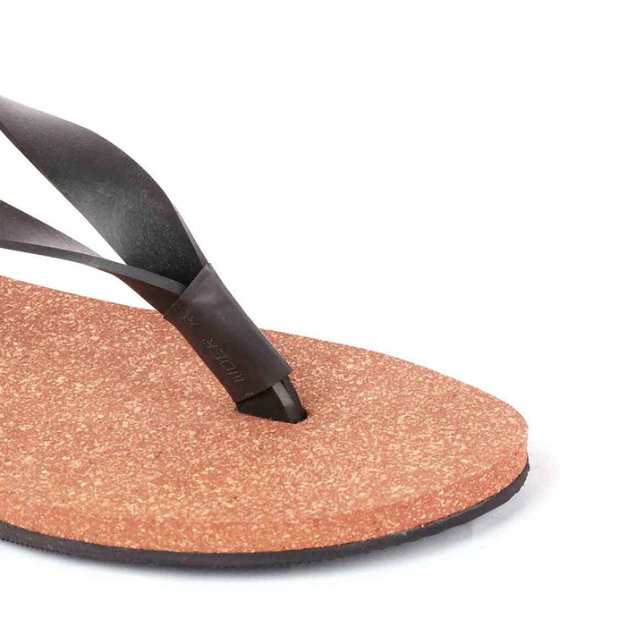 Thong-Strap Waterproof Cork Brown Sandals | Flats for Women | Vegan