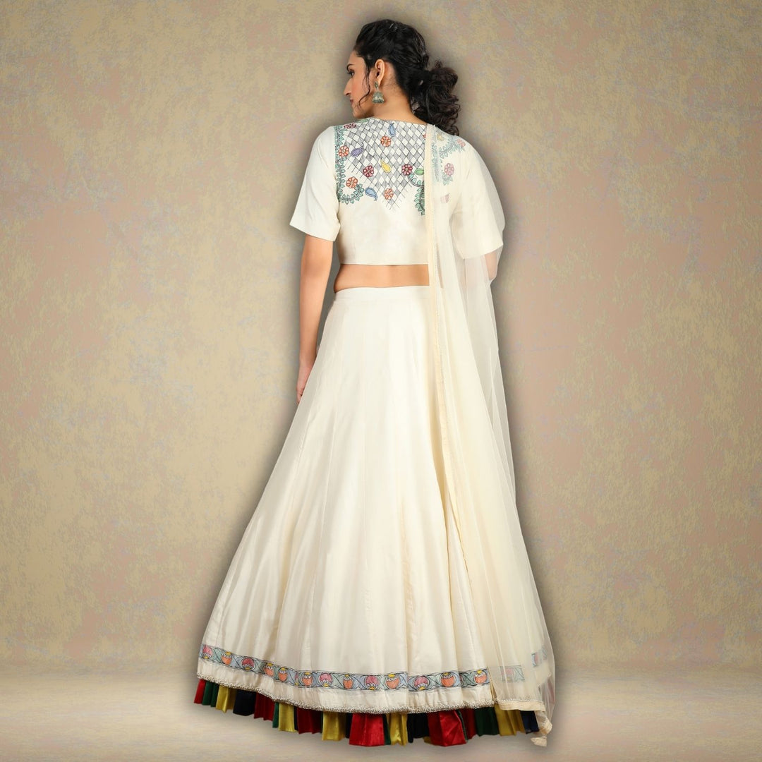 Surasa Elegant Tussar Silk Lehenga Set | Hand-Painted Madhubani | Glamorous