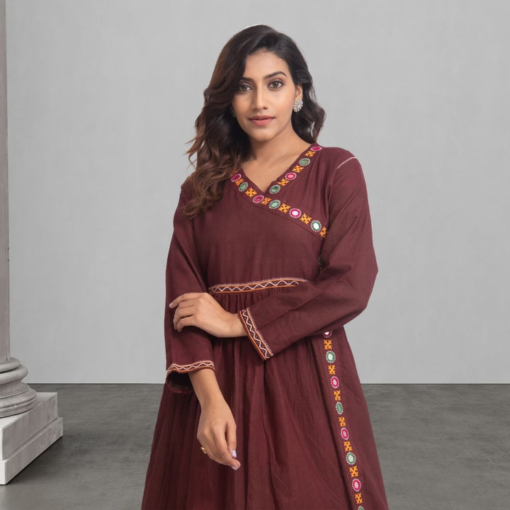 Brown Kurta/Tunic For Women | Kutchi Rebari Embroidery | Office Wear 