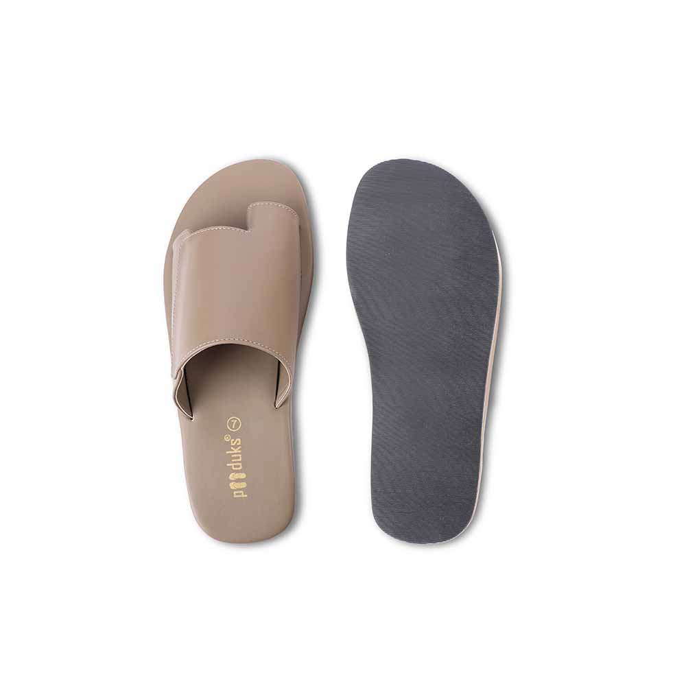 Consciously Designed Cloak Vegan Leather Slides | Beige Flats For Men