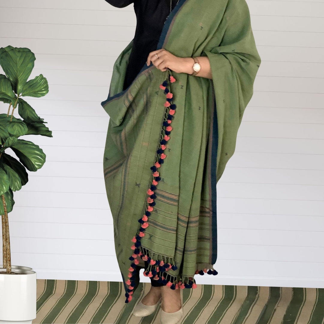 Imara Butti Kala Cotton Dupatta | Hand-Crafted | Elegant | Graceful | Fern Green