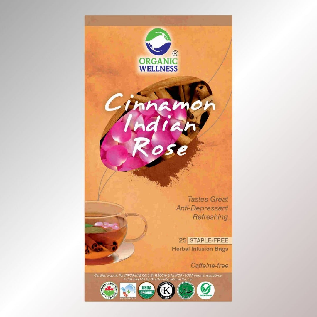 Cinnamon Indian Rose Herbal Tea | Caffeine-Free | Organic | 25 Staple Free Tea Bags