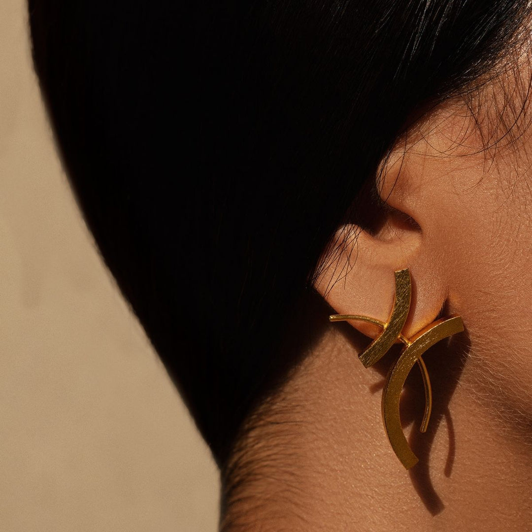 Eke Studs | Gold Finish | Brass | Statement Earrings | Sustainable | Aesthetic