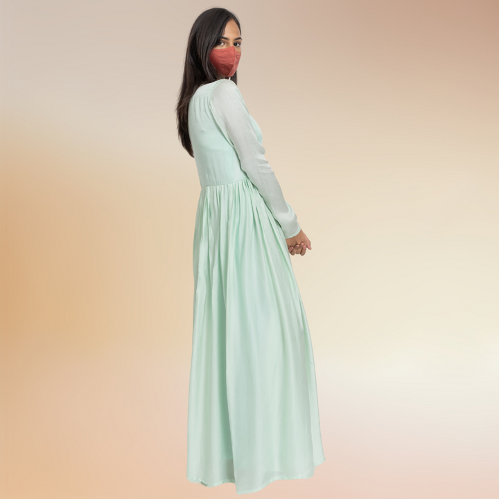 Sea Green-Caramel Colour Block Angrakha | Bemberg Modal Silk | Festive Ready