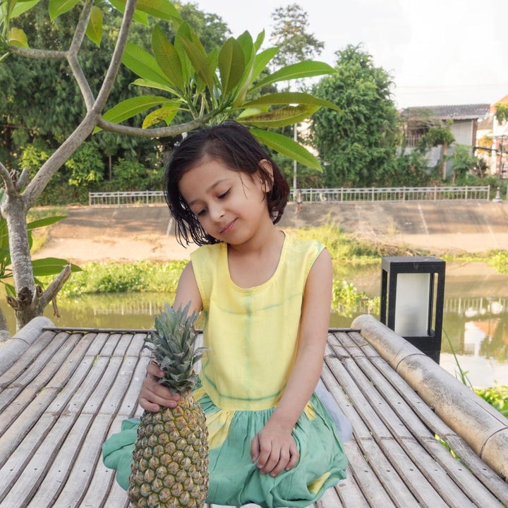 Champagne Dress | Cotton | Occasion Wear | Yellow And Green