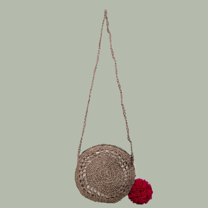 Hand-Crafted Round Mini Sling Bag | Hand-Crochet | Cotton Yarn | Brown