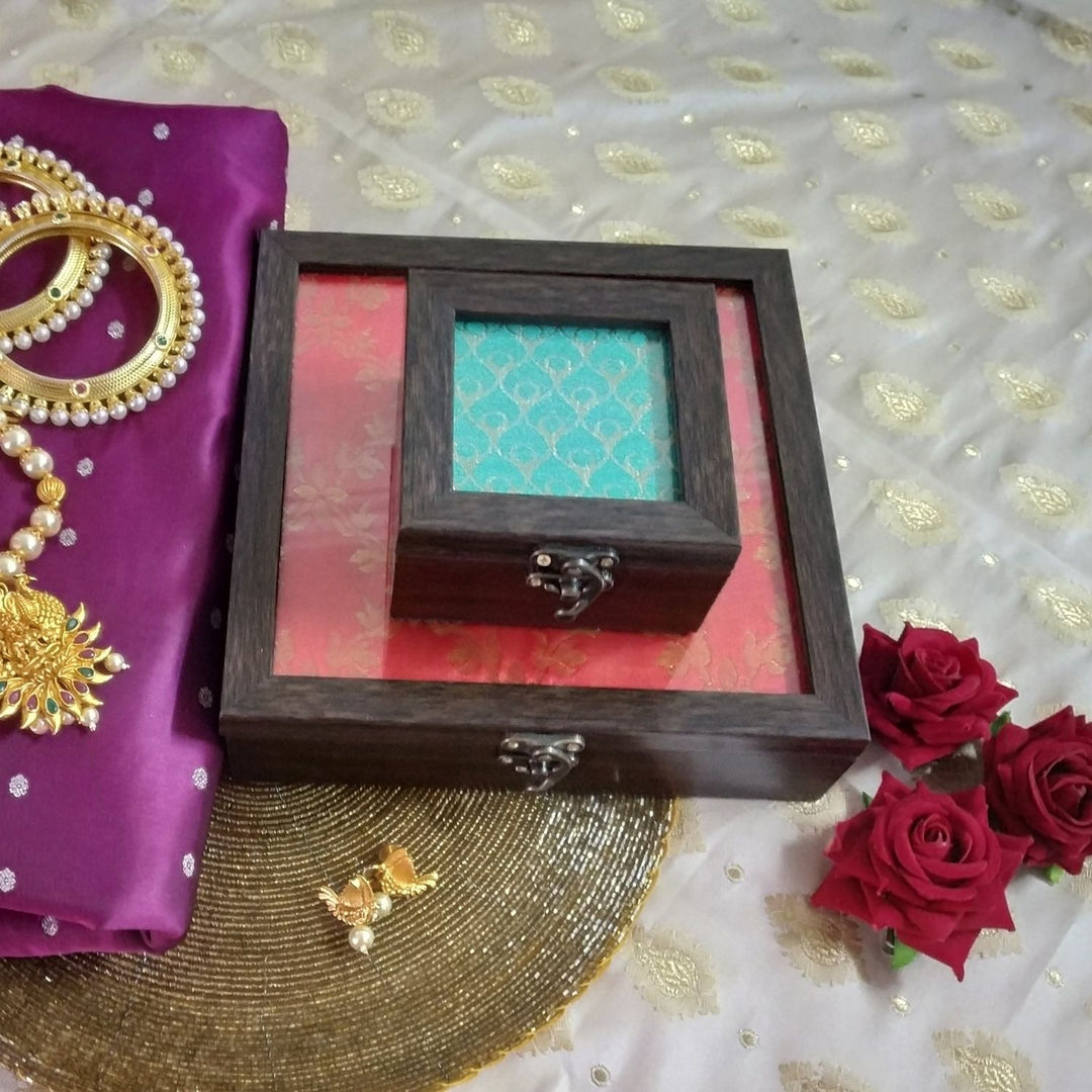 Seafoam Green Banarasi Jewellery Box | Hand-Crafted | Storage Box | 4x4 Inches