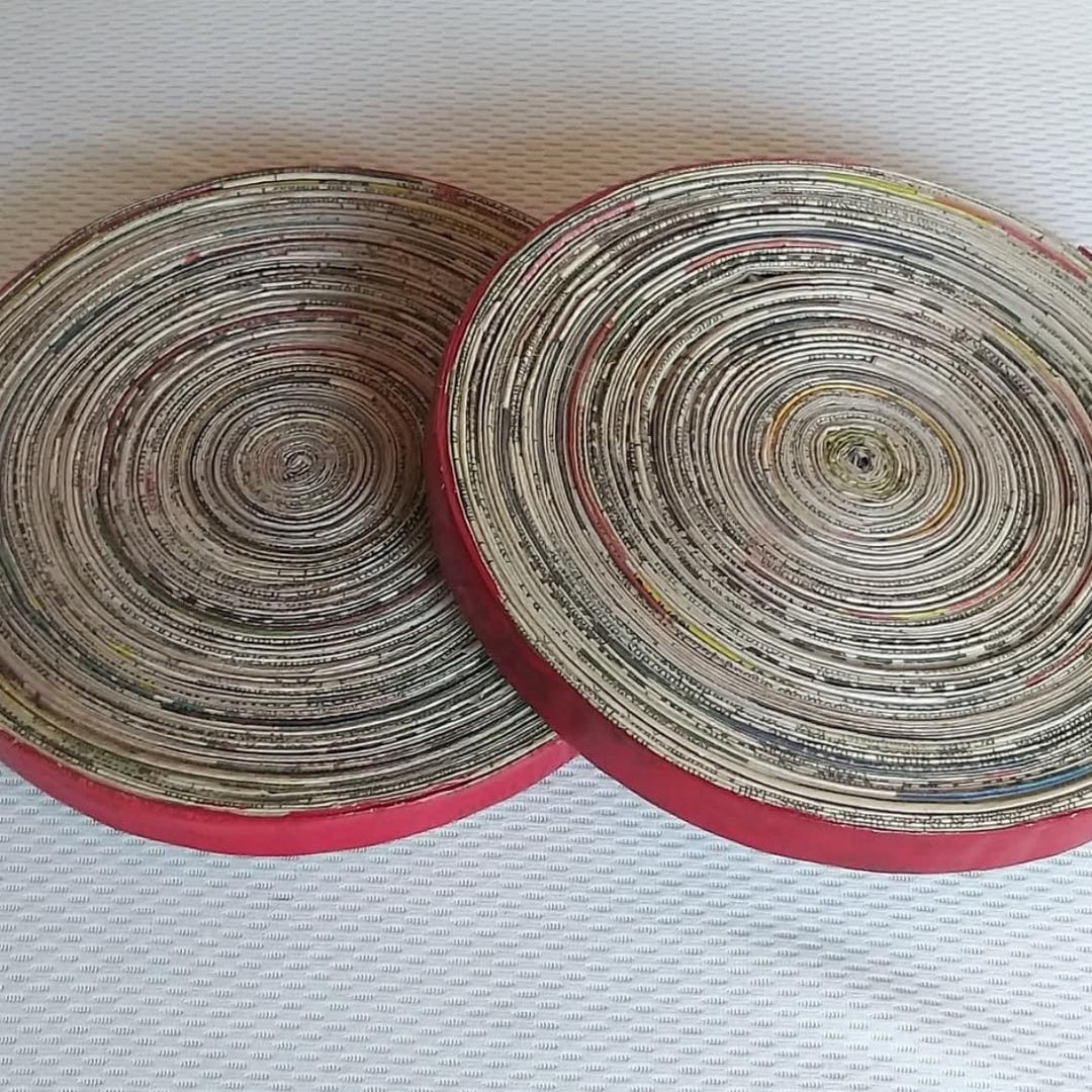 Up-Cycled Paper Round Trivets | Long Lasting | Sustainable Table Ware | Set of 2