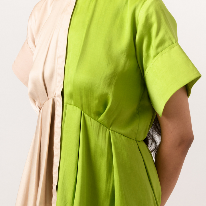 Ecru Green Half Half Blouse | Bemberg Modal Silk | Subtle Sophistication