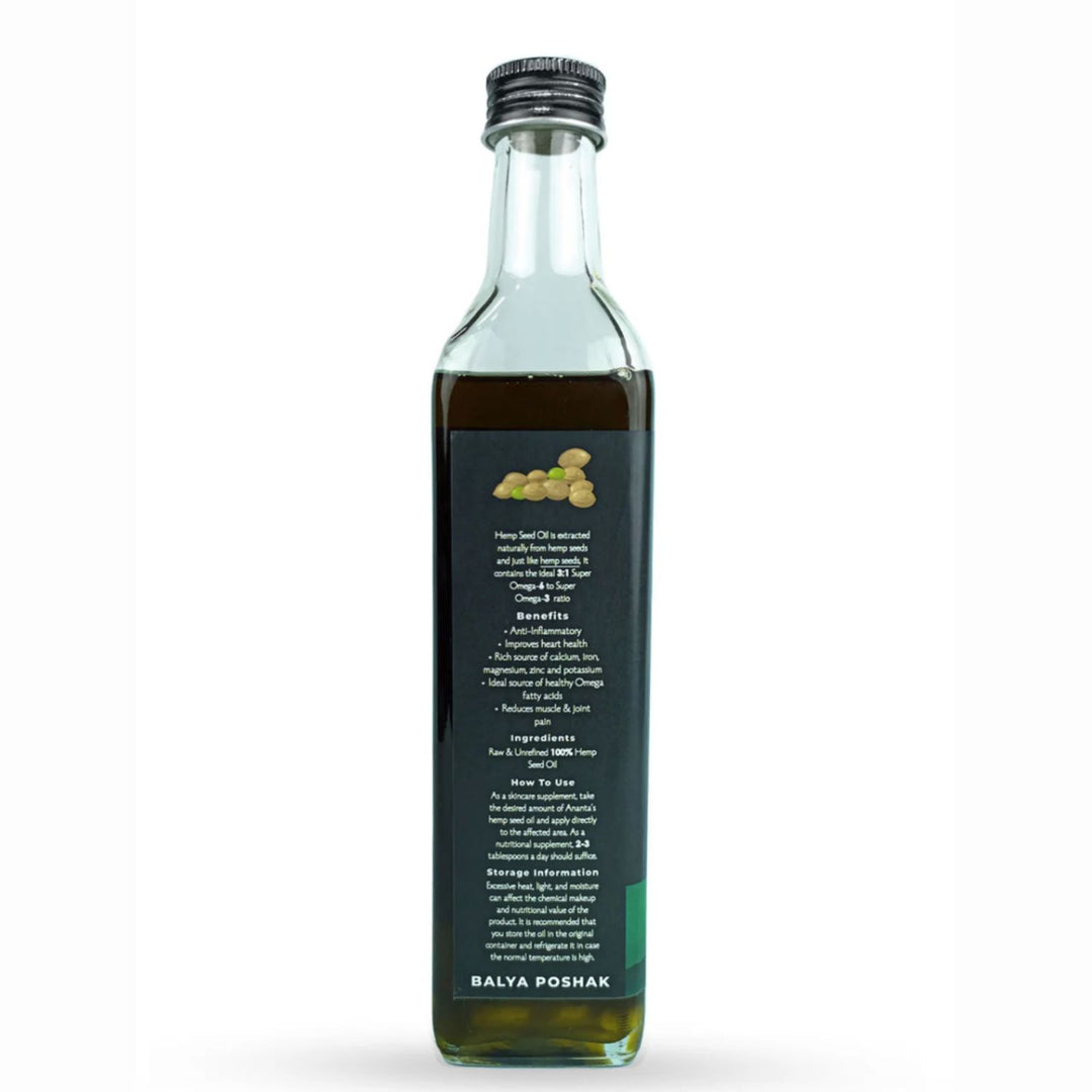 Hemp Seed Cold Pressed Oil |  Brain, Body And Skin Rejuvenating | Bottle of 500 ML