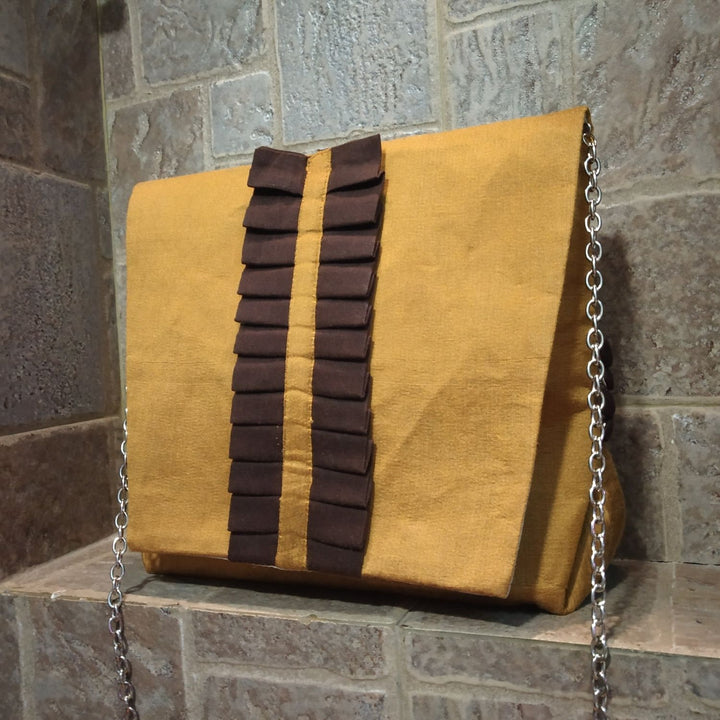 Golden Brown Chic Sling Bag | Pleated Style | Hand-Crafted