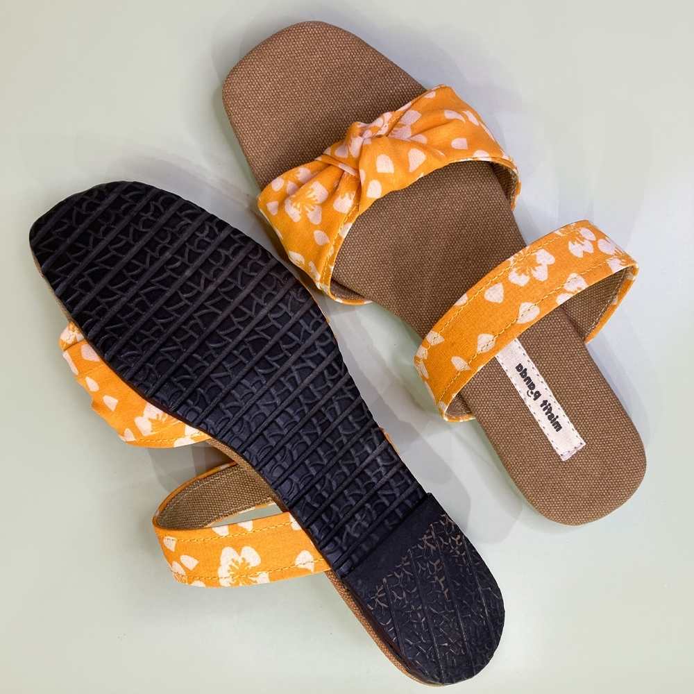 Polka And Bow Detailed Flats for Women | R-Elan Fabric | Mustard