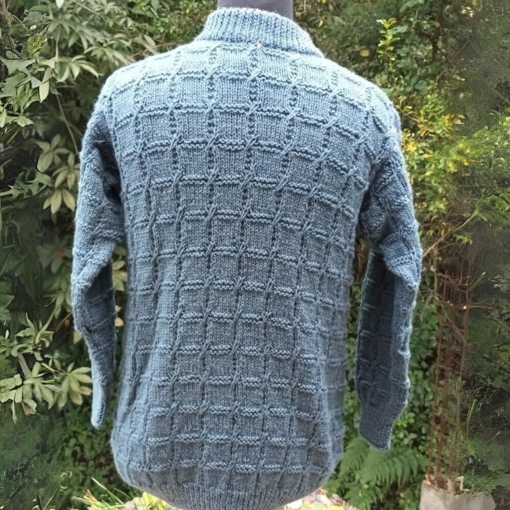 Steel Blue Hand-Knitted Woollen Pullover for Men | Turtle Neck And Full Sleeved | Winter Wear 