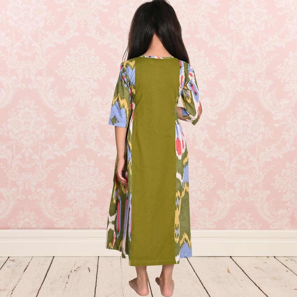 Peasent Ikat Dress | Girls | Cotton | Green