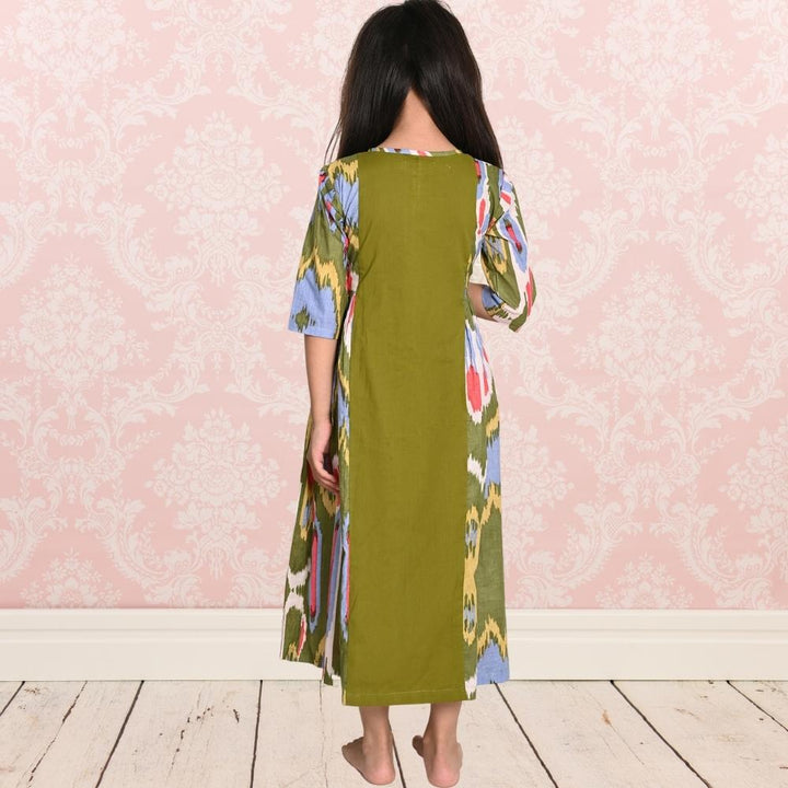 Peasent Ikat Dress | Girls | Cotton | Green