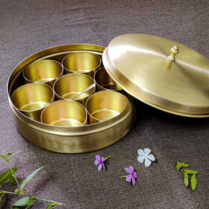 Vintage Style Spice Box Hand-Crafted In Kansa Metal With Matte Finish | 9 Inch