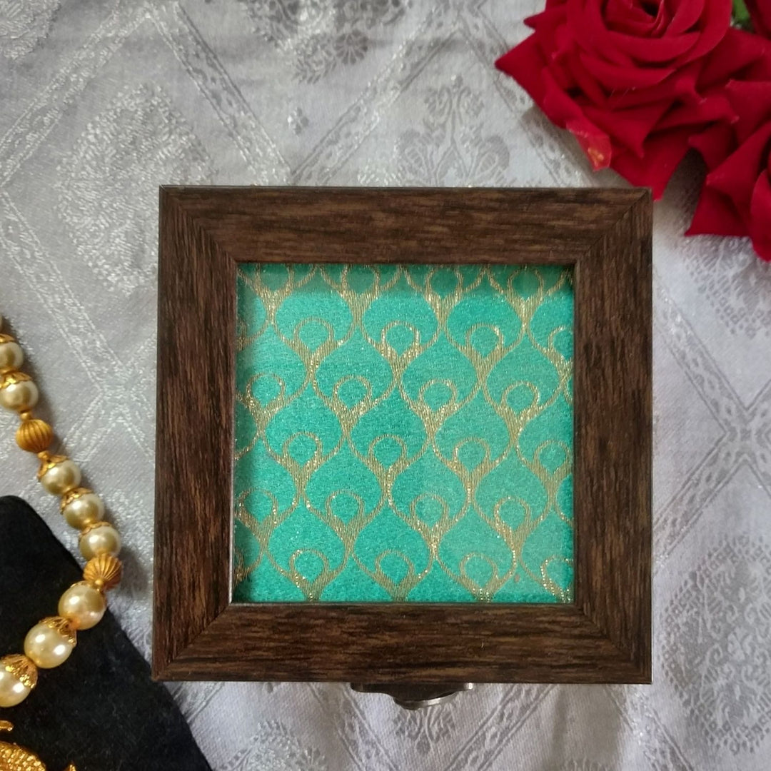 Seafoam Green Banarasi Jewellery Box | Hand-Crafted | Storage Box | 4x4 Inches