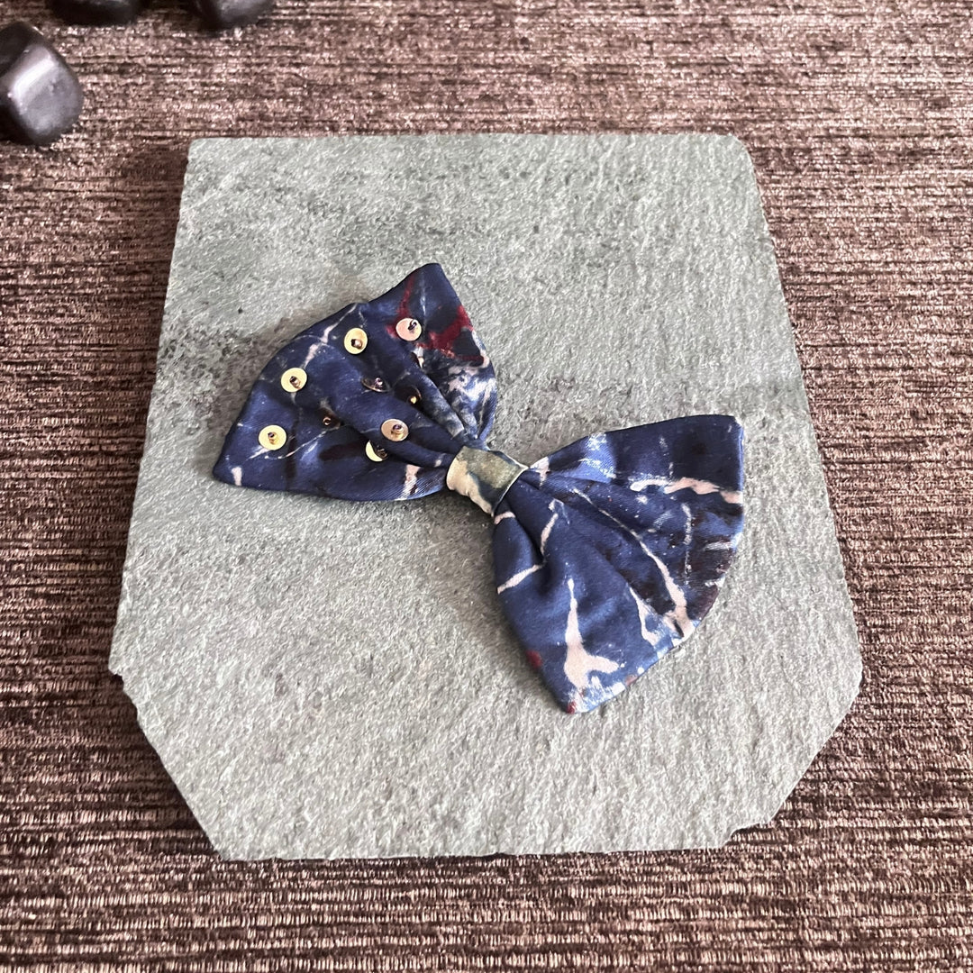 Bow Hair Clips | Ajrakh Hand Block Print | Hand Embroidered | Blue Set Of 2