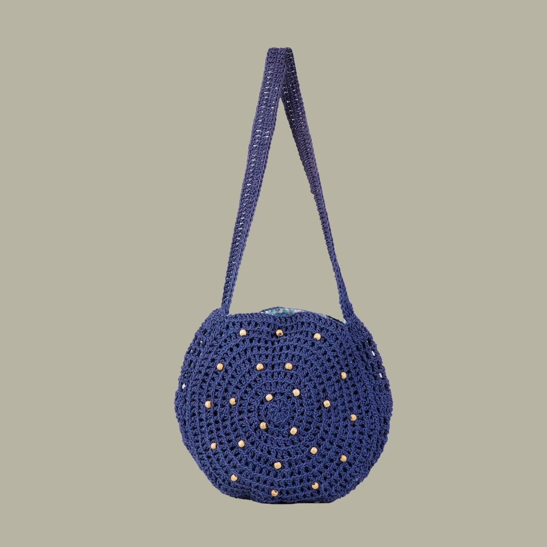 Quad Spirit Sling Bag | Hand-Crochet | Cotton Yarn | Sustainable | Navy Blue