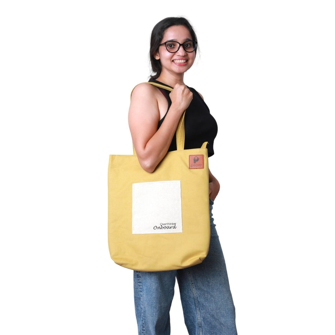 Hand-Crafted Cotton Tote Bag | Gadget Safe | Spacious | College Bag | Quirky Quote