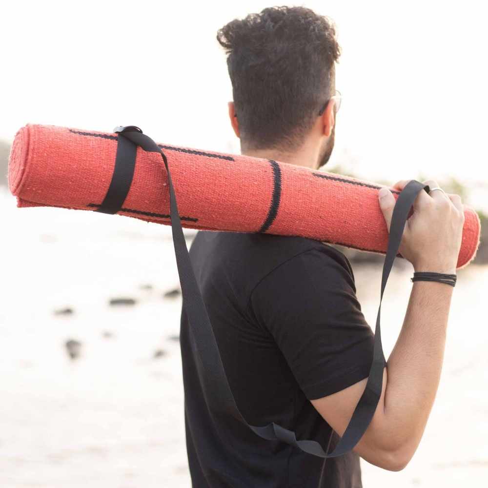 Red Yoga Mat With Bag And Straps | Rubberised Back | Made of Cotton