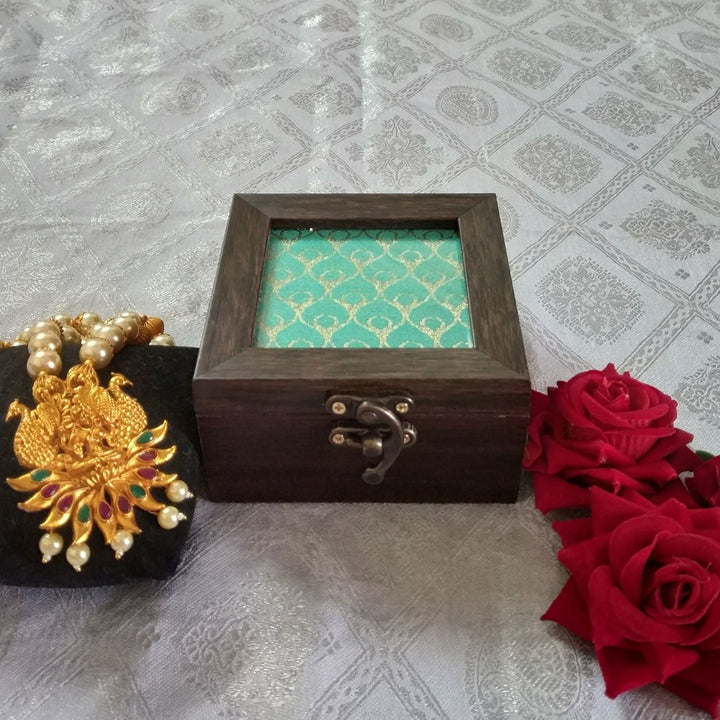 Seafoam Green Banarasi Jewellery Box | Hand-Crafted | Storage Box | 4x4 Inches