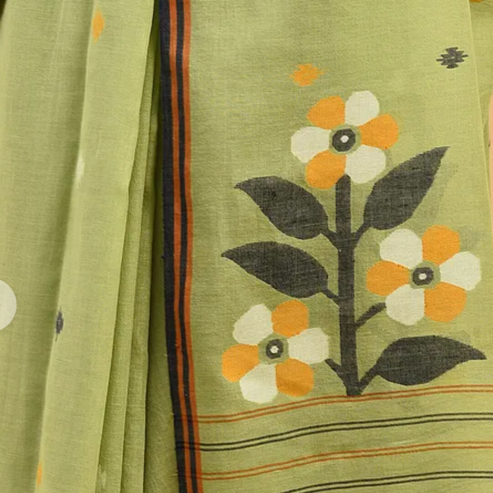 Fern Green Jamdani Cotton Mul Mul Saree | Subtle | Light Weight | Super Soft | Elegant