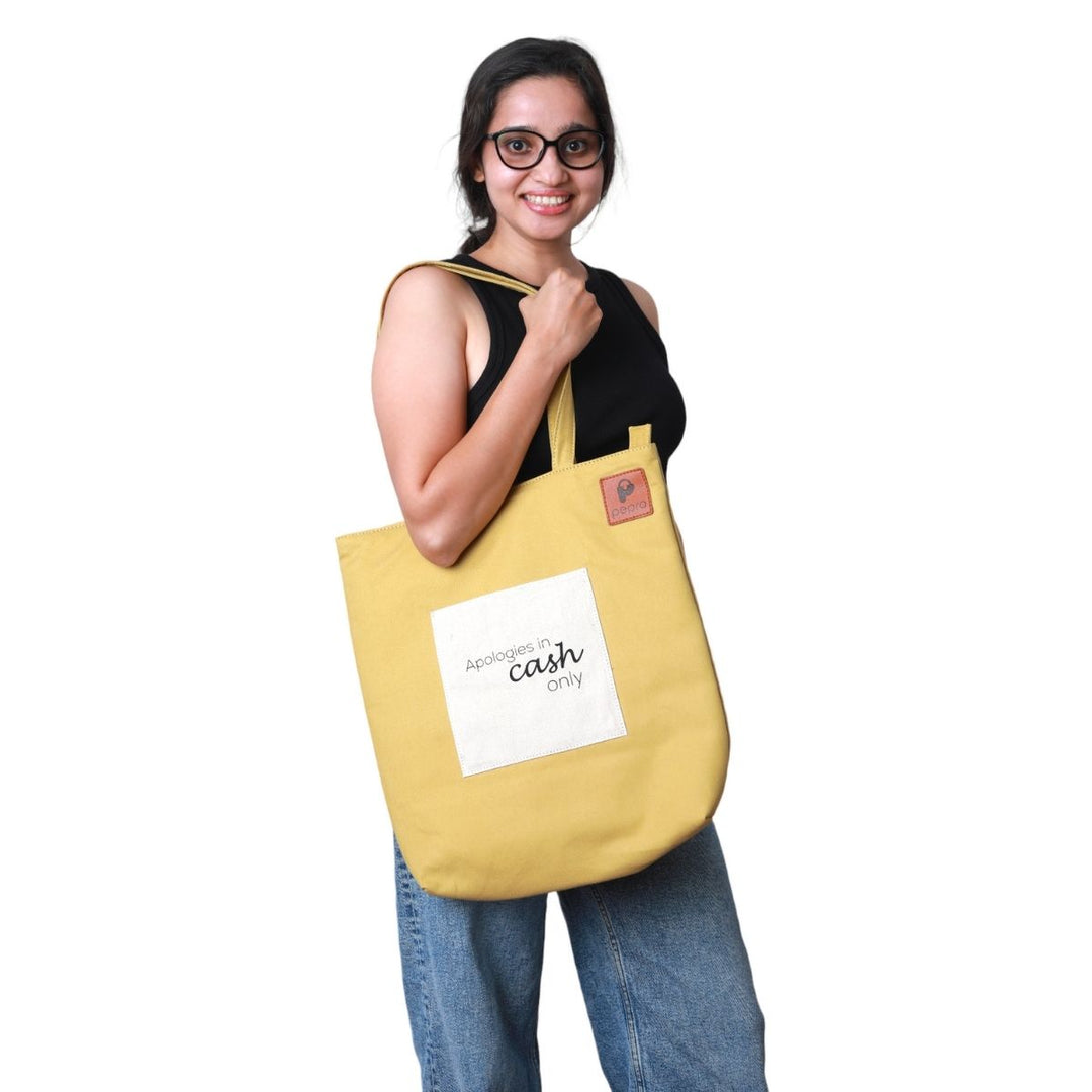 Hand-Crafted Cotton Tote Bag | Gadget Safe | Apologies In Cash Only