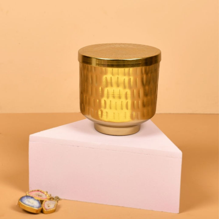 Golden Hammered Jar | Ethnic And Artistic | Hand Crafted | Storage Box | 4.3 Inches